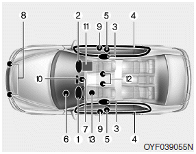 Hyundai Sonata: SRS components and functions. The SRS consists of the following components: