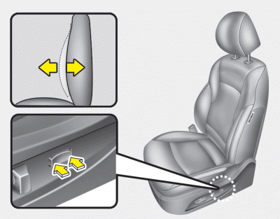 Hyundai Sonata: Front seat. The lumbar support can be adjusted by pressing the lumbar support switch on the