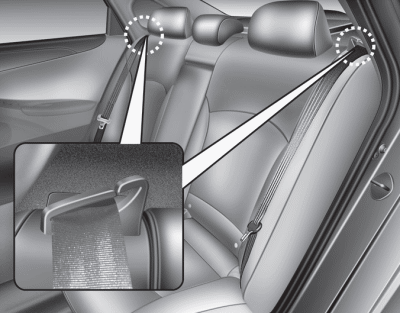 Hyundai Sonata: Rear seat. 2. Make sure the rear seat belt webbing is in the guide to prevent the seat belt