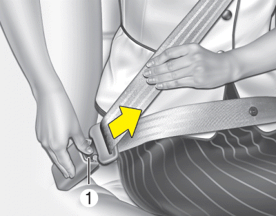 Hyundai Sonata: Seat belt restraint system. To release the seat belt: