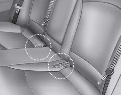 Hyundai Sonata: Seat belt restraint system. The rear seat belt buckles can be stowed in the pocket between the rear seatback