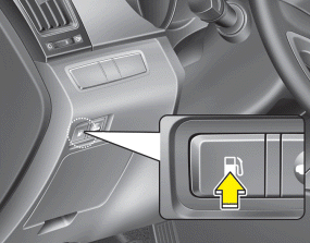 Hyundai Sonata: Opening the fuel filler lid. The fuel filler lid must be opened from inside the vehicle by pushing the fuel