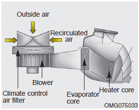 Hyundai Sonata: Climate control air filter. The climate control air filter installed behind the glove box filters the dust