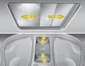 Hyundai Sonata: Sliding the sunroof. To open or close the sunroof (manual slide feature), pull or push the sunroof