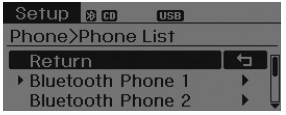 Hyundai Sonata: CD Player : Audio with internal amplifier / Audio with external amplifier. Select the desired name to setup the selected phone.