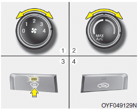 Hyundai Sonata: Manual climate control system. 1. Select any fan speed except “0” position.