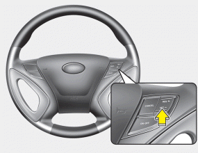 Hyundai Sonata: To set cruise control speed. 3. Push the SET- switch, and release it at the desired speed. The SET indicator