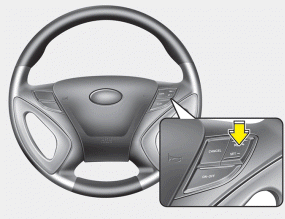 Hyundai Sonata: To resume cruising speed at more than approximately 25 mph (40 km/h). If any method other than the cruise ON/OFF switch was used to cancel cruising