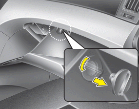 Hyundai Sonata: Climate control air filter. 2. With the glove box open, remove the stoppers by turning them counterclockwise