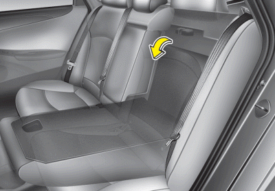 Hyundai Sonata: Rear seat. 5. Pull on the seatback folding lever located in the trunk, then fold the seat